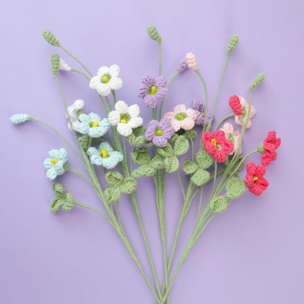 Cute Oxalis Crochet Bouquet Lovely Knitted Flowers Creative Fake Flower with Bud Home Decor Gift