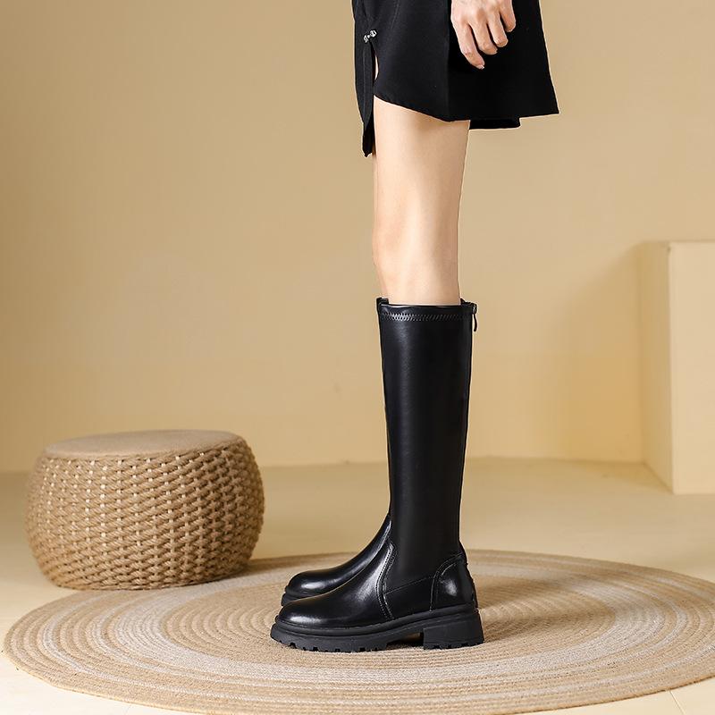 Flat Mouth High Boots Thick Sole 32-34 Size Velvet But Knee Fat Mm Widened Martin Boots