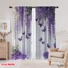 Flat Printing Window Curtains Purple Flower Butterfly Digital Printed Polyester Drapes Birthday Party Use Curtain Set Of 2 Made Washable