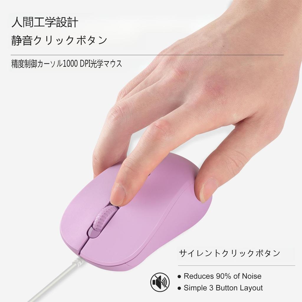 Quiet Wired Mouse with Fixed DPI Ergonomic Easy Compatible with Mac and Tablets Type-C Cable, 1.5 Meter, Symmetrical, 1000, Design, Connection,