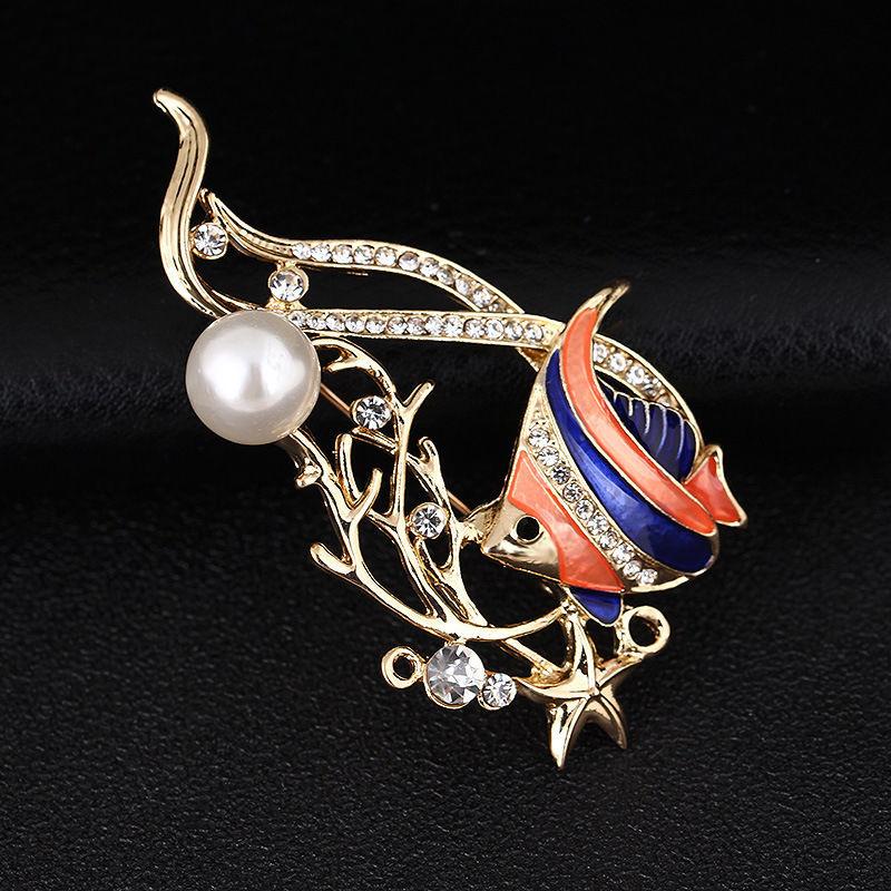 Mode Tropenfisch Exquisite Abzeichen Schnalle Elegant Kristall Emaille Meer
