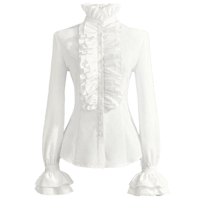 2023 New European and American Women's Pleated Shirt Medieval Clothing Steampunk Victorian Top Inner Layer