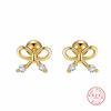 S925 Sterling Silver Inlaid Zircon Bow Screw Earrings Korean Simple Fashionable Sweet Temperament Earrings for Women