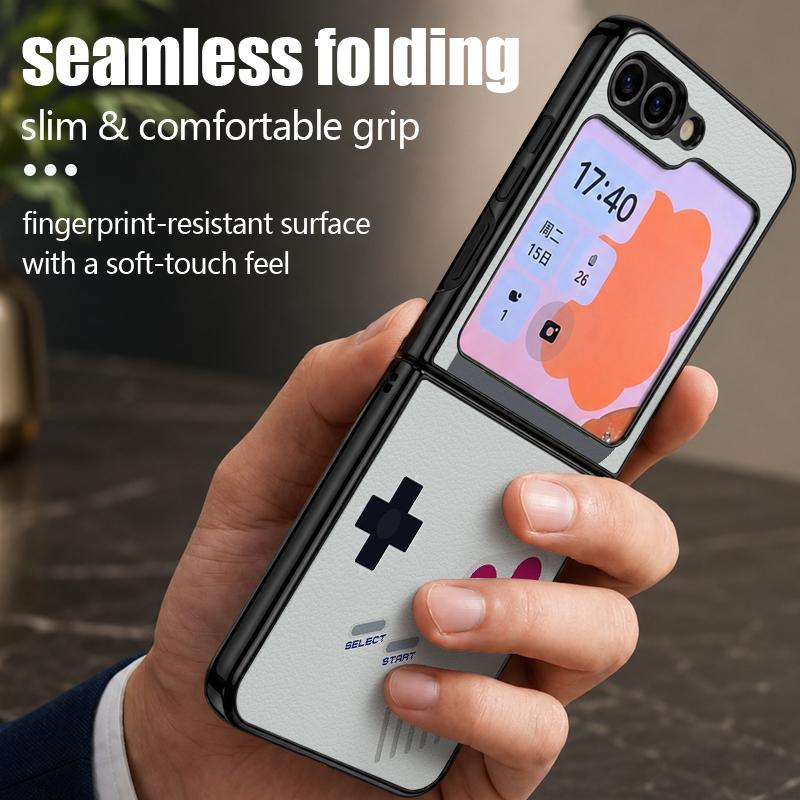Retro Game Boy Camera Print Case For Samsung Z Flip 8 7 6 5 Luxury Leather Skin Hard Folding Phone Cover For Galaxy Z Flip8 Flip7 Flip6