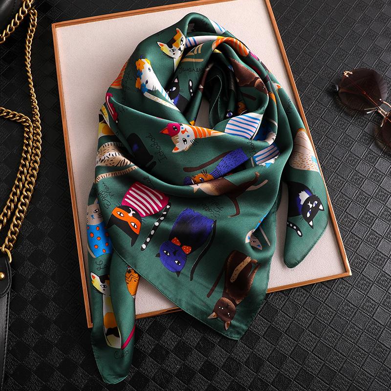 Luxury Brand New Fashion Summer Silk Square Scarf Women Cat P Satin Neck Hair Tie Band Beach Hijab Head Female Foulard