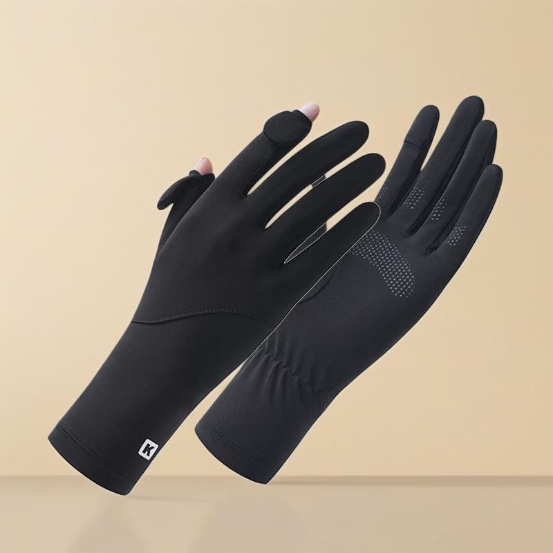 

1 Pairs Sunscreen Gloves For Women Summer Non-Slip Touch Screen Uv Protection Ice Silk Sunscreen Riding Gloves чорний