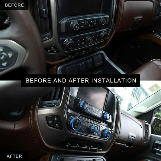 8X Center Console Radio AC Knobs Switch Button Trim for 2014-18 Chevy Silverado