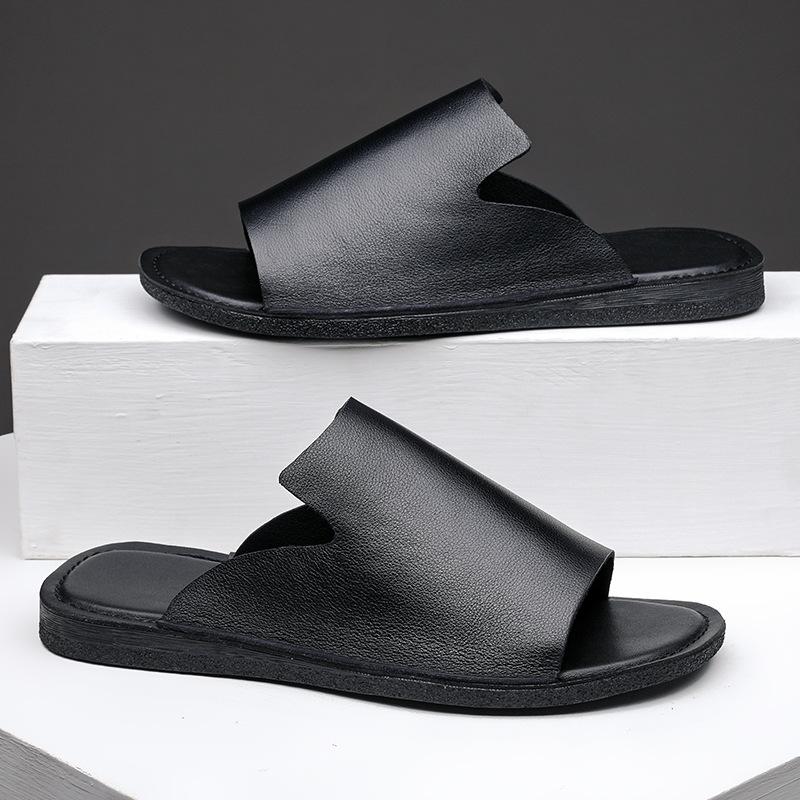 Soft Leather Slippers For Men 2024 Summer New Style Comfortable Outdoor Brown Sandals Genuine Leather Trend Mens Beach Shoes