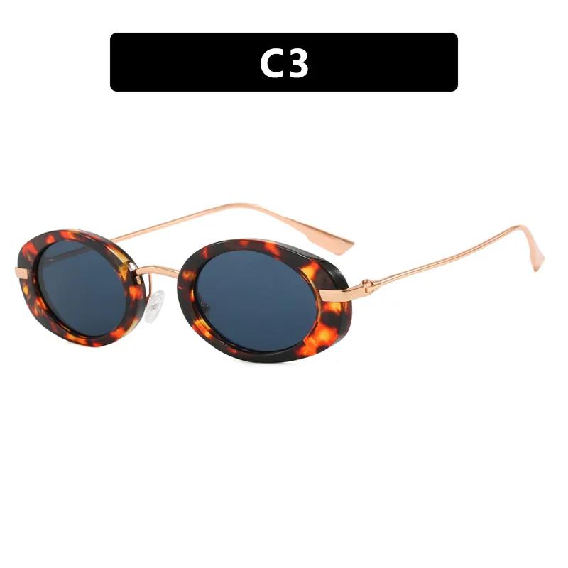 New Metal Punk Oval Sunglasses Fashion Women Men Shades Trends Luxury Brand Leopard Sun Glasses Female Retro Beach Uv400