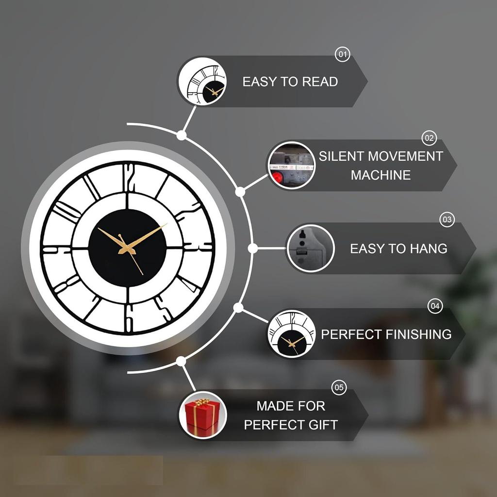 Designer Metall Wanduhr für Wohnzimmer | Neueste Antike Stilvolle Ausgefallene Dekorative Große Wanduhr für Schlafzimmer,