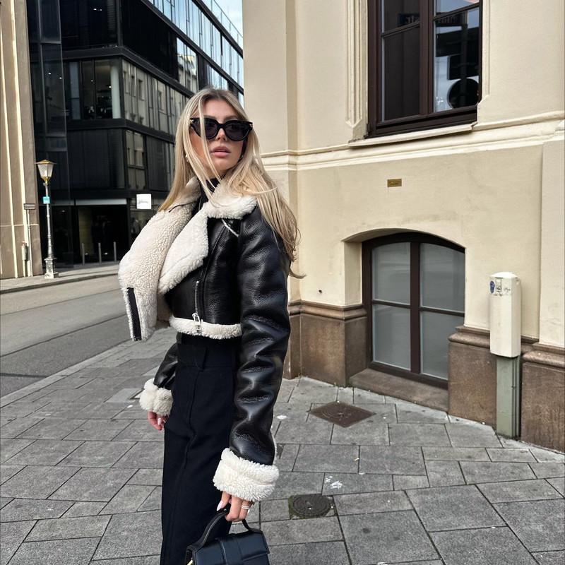 Autumn and Winter Women's Fashion Fur One Short Street Spice Biker Suit Jacket