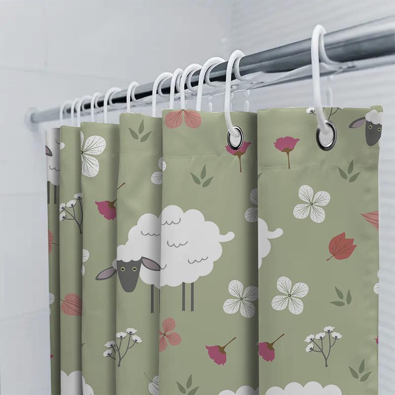 Modern Farmhouse Sheep Pattern Shower Curtain Green Decor Home Decoration Waterproof Liner For Bathtub In Bathrooms