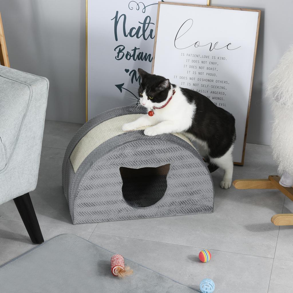 Cat Cave with Scratching Board Cat Bed Scratching House Cat House Cat Home Sisal Grey 48.5 x 30 x 30 cm