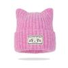 New cute cat ear patch solid color knitted hat autumn and winter face small wool hat warm ear protector pullover hat cold hat