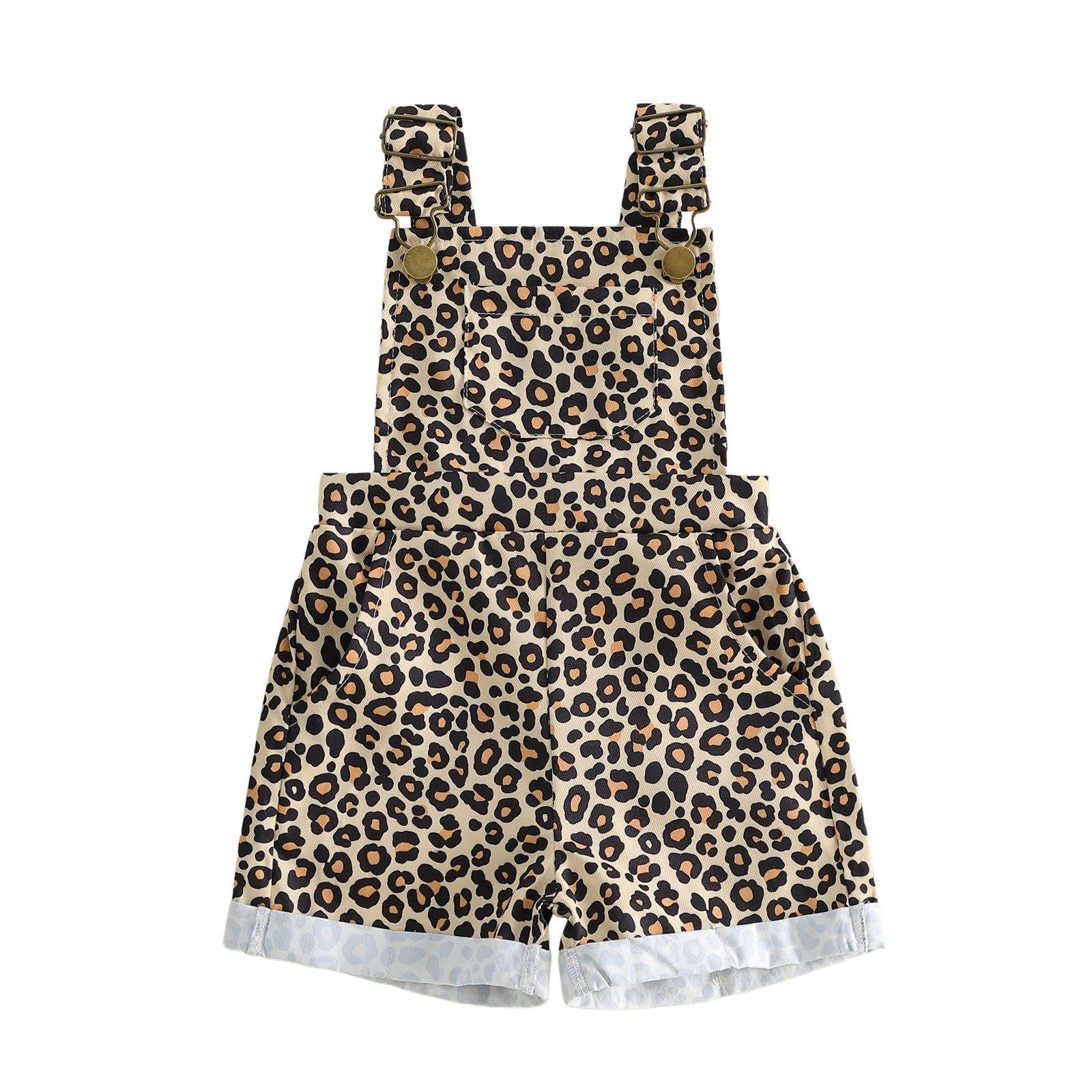 1-6T Baby Girls Overalls Shorts Summer Leopard Print Sleeveless Jumpsuit Suspender Pants for Toddler 18M