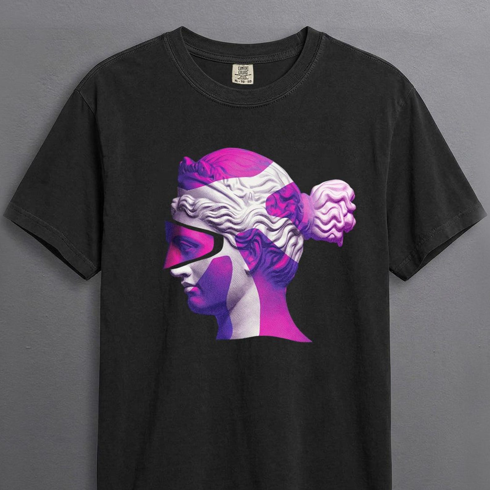 Vaporwave Statue T-Shirt – Abstract Greek Sculpture, Neon Cyberpunk Streetwear 3XL