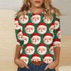 Women's Fashionable Casual Three Quarter Sleeve Christmas Printed Round Neck Top