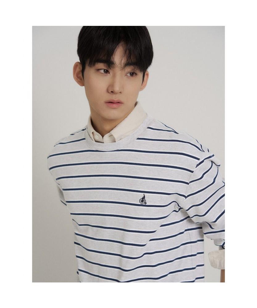 Binpolmen Multi-Stripe Round Neck Long Sleeve T-Shirt Gray