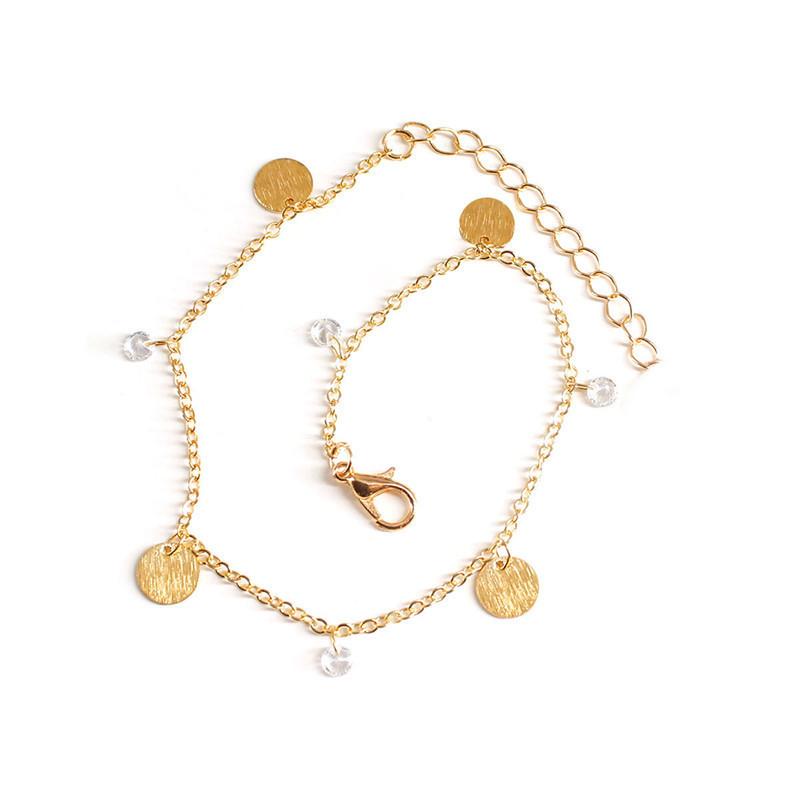 New Bohemian fashion metal disc foot accessories women, simple sequined rhinestone pendant anklet