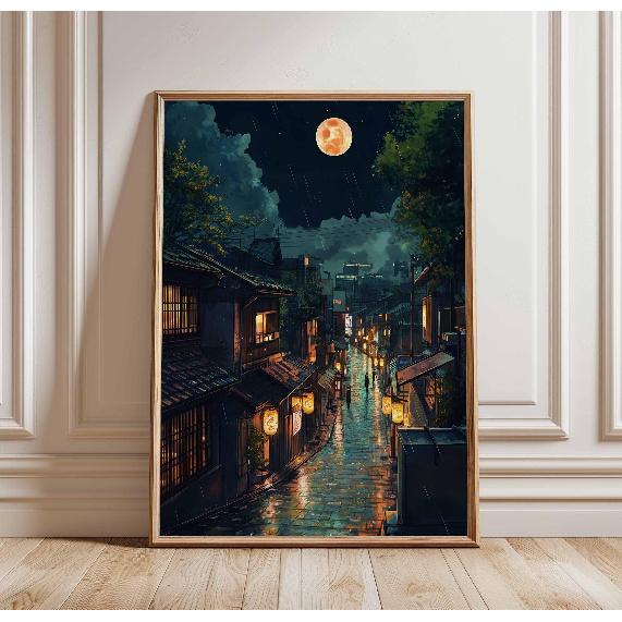 Neon Tokyo Street Poster Print Cyberpunk Night City Wall Art Japanese Urban Lights Decor Futuristic Anime Style Home Decor