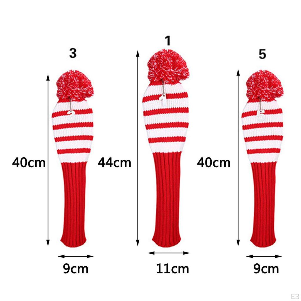 3Pieces Golf Wood Headcover Durable Knitting Anti-slip Long Neck Guard