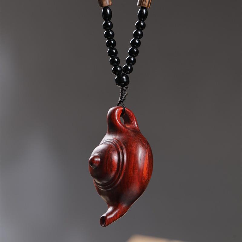 Sandalwood Small Teapot Ornament: Portable Wooden Handicraft Pendant