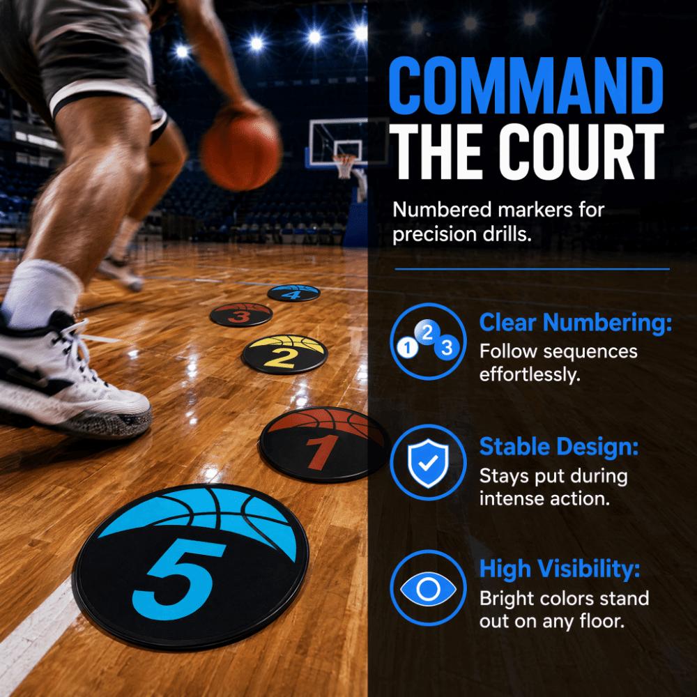 6PCS Rubber Basketball Spot Marker Anti-Slip Numbered Practice Mats  Basketball Dribbling
