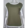 Womens Solid Ribbed Knit Contrast Trim Pocket Short Sleeve T Shirt