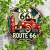 Vintage Route 66 Metal Tin Sign Round Wall Art For Man Cave Garage Decor