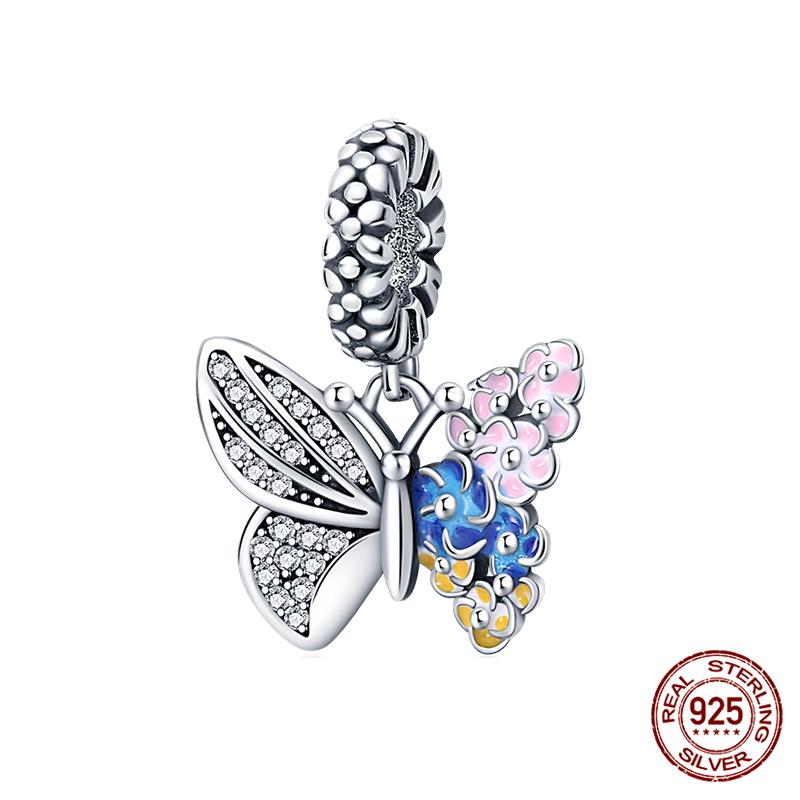 925 Silver Glass Butterfly Charms Beads for 3mm Bracelet Necklace Womens DIY Fine Jewelry Gifts