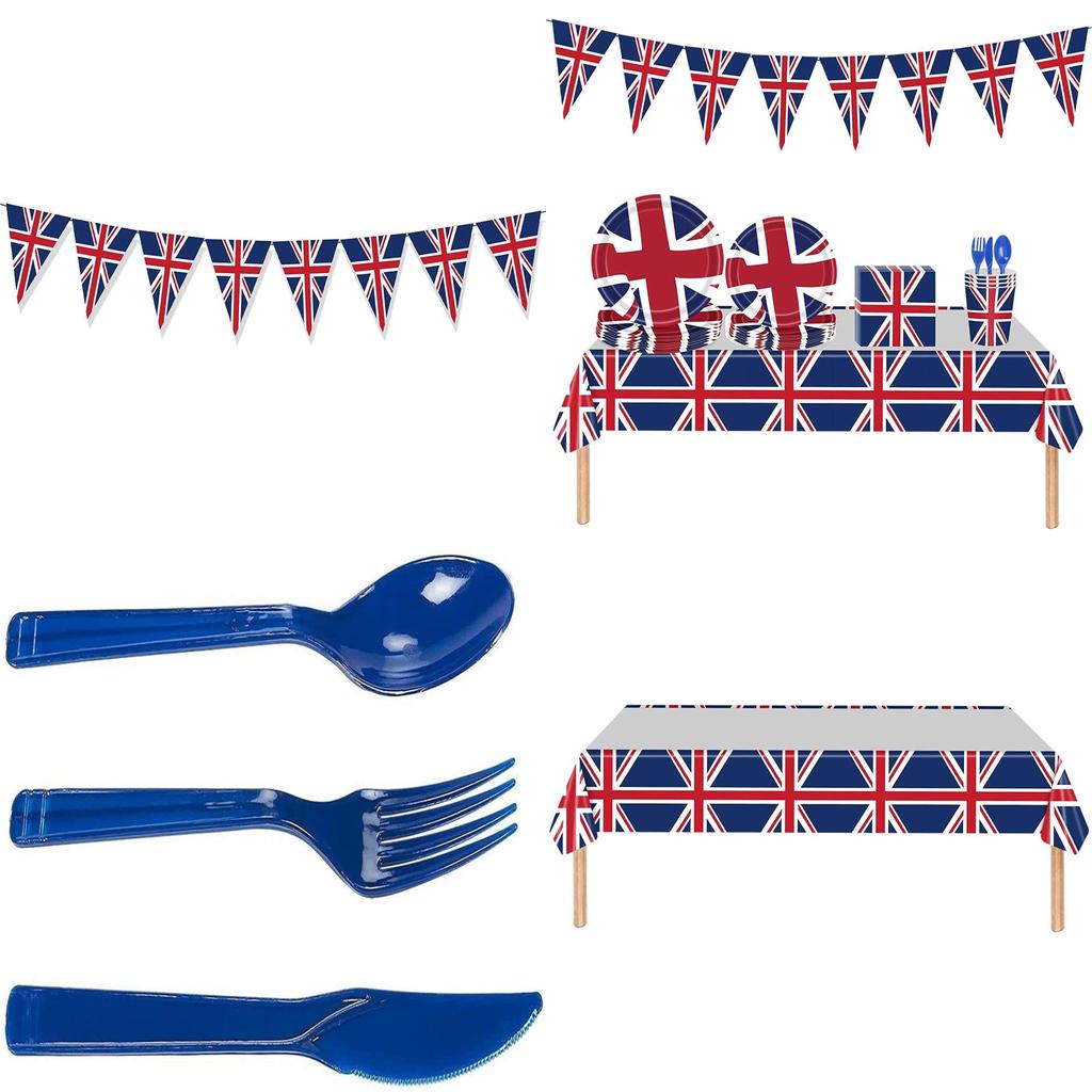 British Flag Party Supplies Set Commemorate The Platinum Jubilee 2022 With This Valuable Multi-functional Kit!