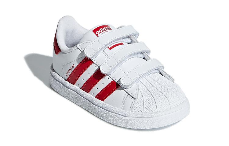 Adidas Originals SUPERSTAR CF Synthetic Leather Comfortable Slip Resistant Low top Toddler Shoes White Red Baby CG6639