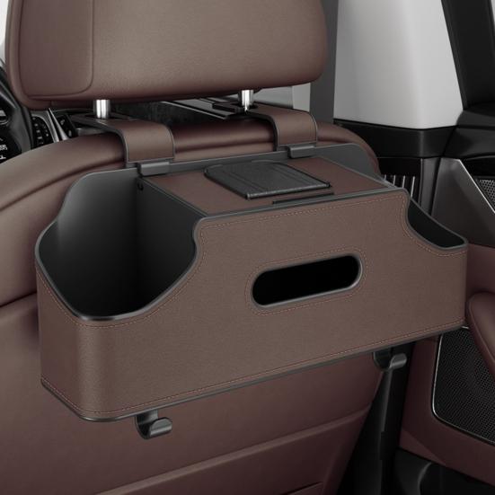 Car Back Seat Organizer with 2 Drink Cup Holder And Tissue Box Waterproof Faux Leather Car Storage Rack