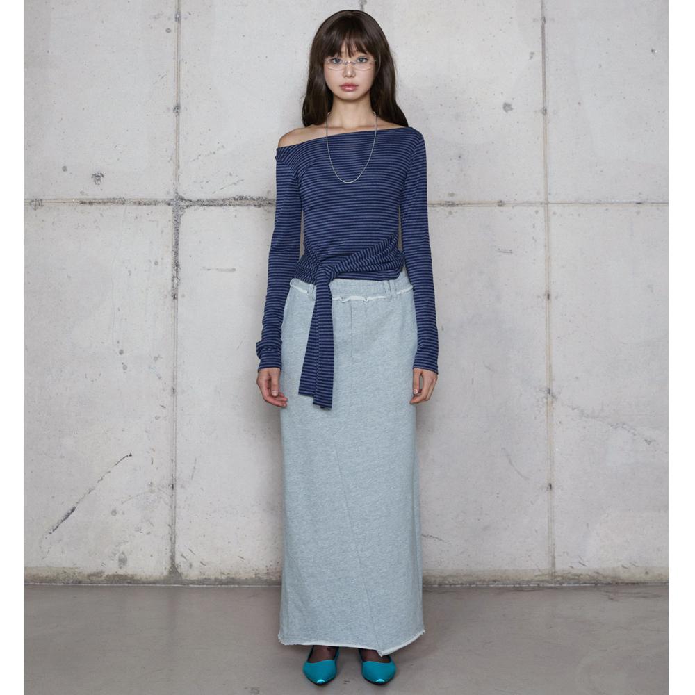 Lara Fox Back Slit Long Sweat Skirt Grey Br4Cs002