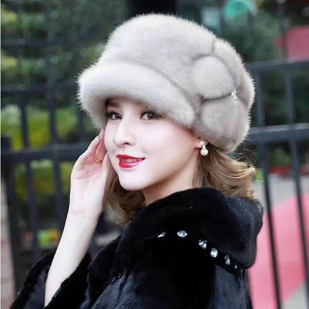 Rex Rabbit Mink Fur Hat Winter Hat Women's Imitation Fur Cold-proof Warm Middle-aged and Elderly Hat Fashion Baotou Hat Winter