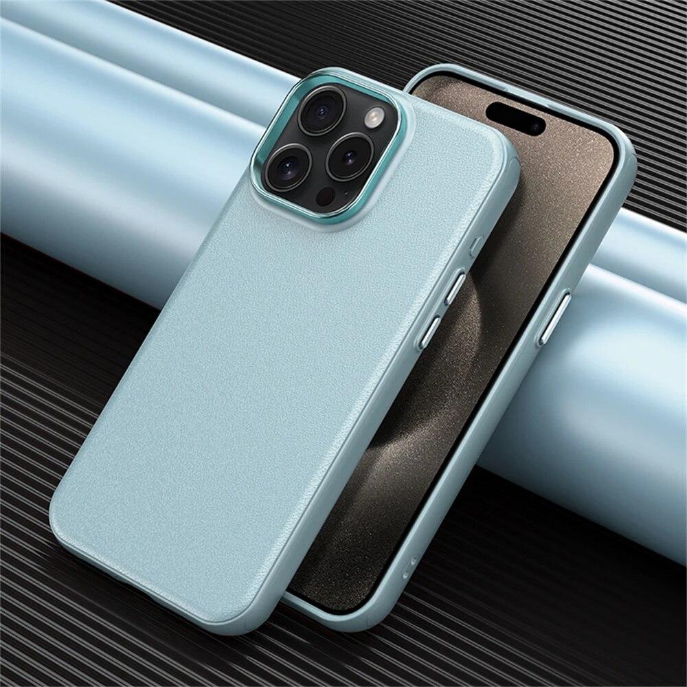 For Magsafe PU Business Leather Phone Case for IPhone 14 12 13 15 Pro Max Camera Lens Protection Shockproof Bumper Back Cover