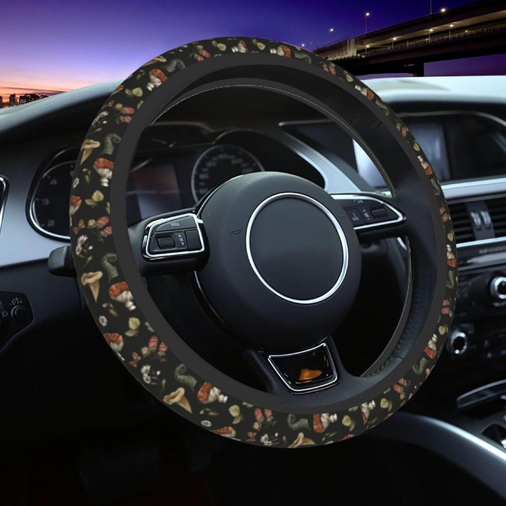 Pink Black Leopard Cheetah Print Steering Wheel Cover, Cute Anti-Slip Breathable Car Accessories Interior Elastic Steering Wheel Cover for Women Fit