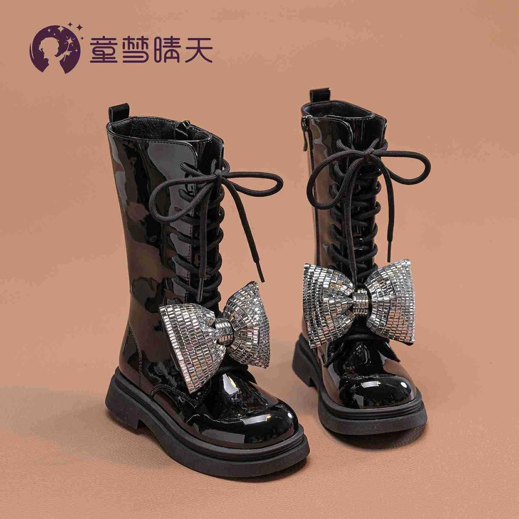 Girls Boots 2025 New Spring and Autumn Children's Boots Leather Boots Black High Boots Girls Boots Autumn Single Boots