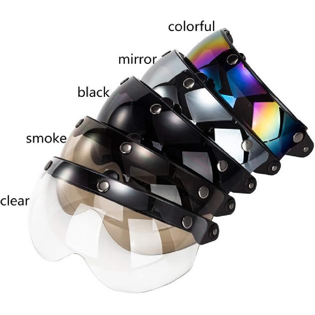 Universal 3-snap Retro Helmet Visor Windproof Sun Half Face Motorcycle Helmets Visor, Flip Up Visor Lens