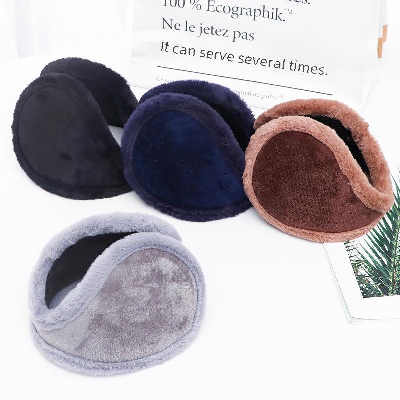 2024 Winter Men's Windproof Warm Fur Earmuffs - Solid Color, Thickened Design for Outdoor Use