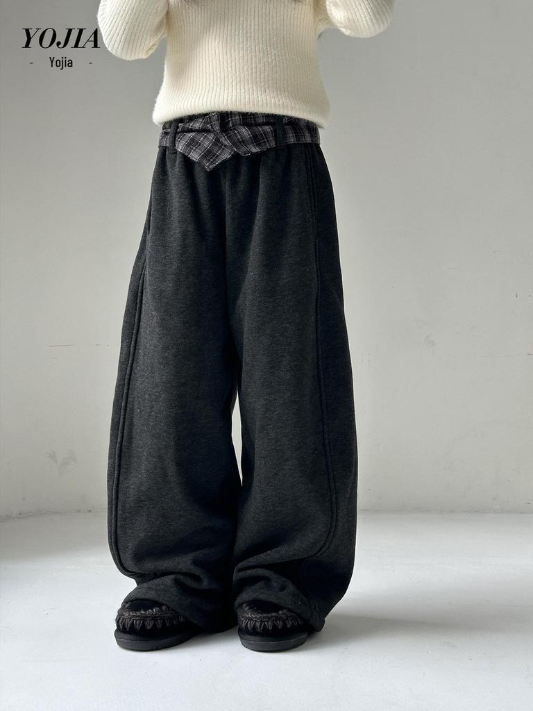 YOJIA Winter 2025 Loose Fit Girls' Plus Velvet Thick Pants
