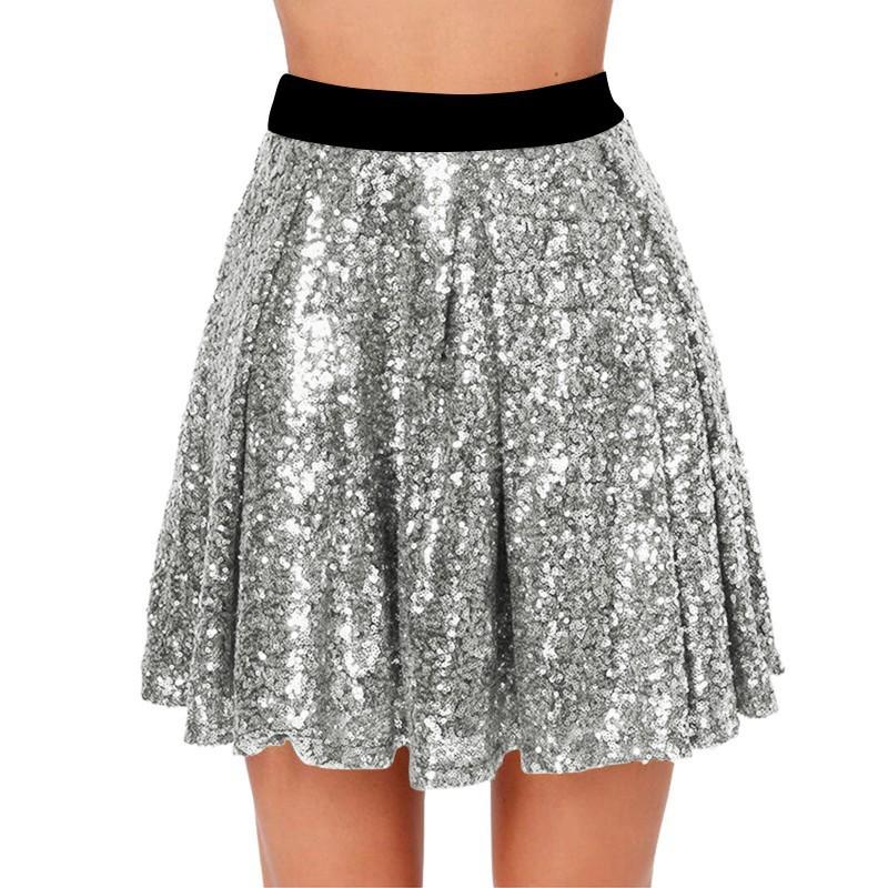 2026 Shimmering Western-style High-waist Slimming Sequins Elastic Waist Pleated Skirt Woman