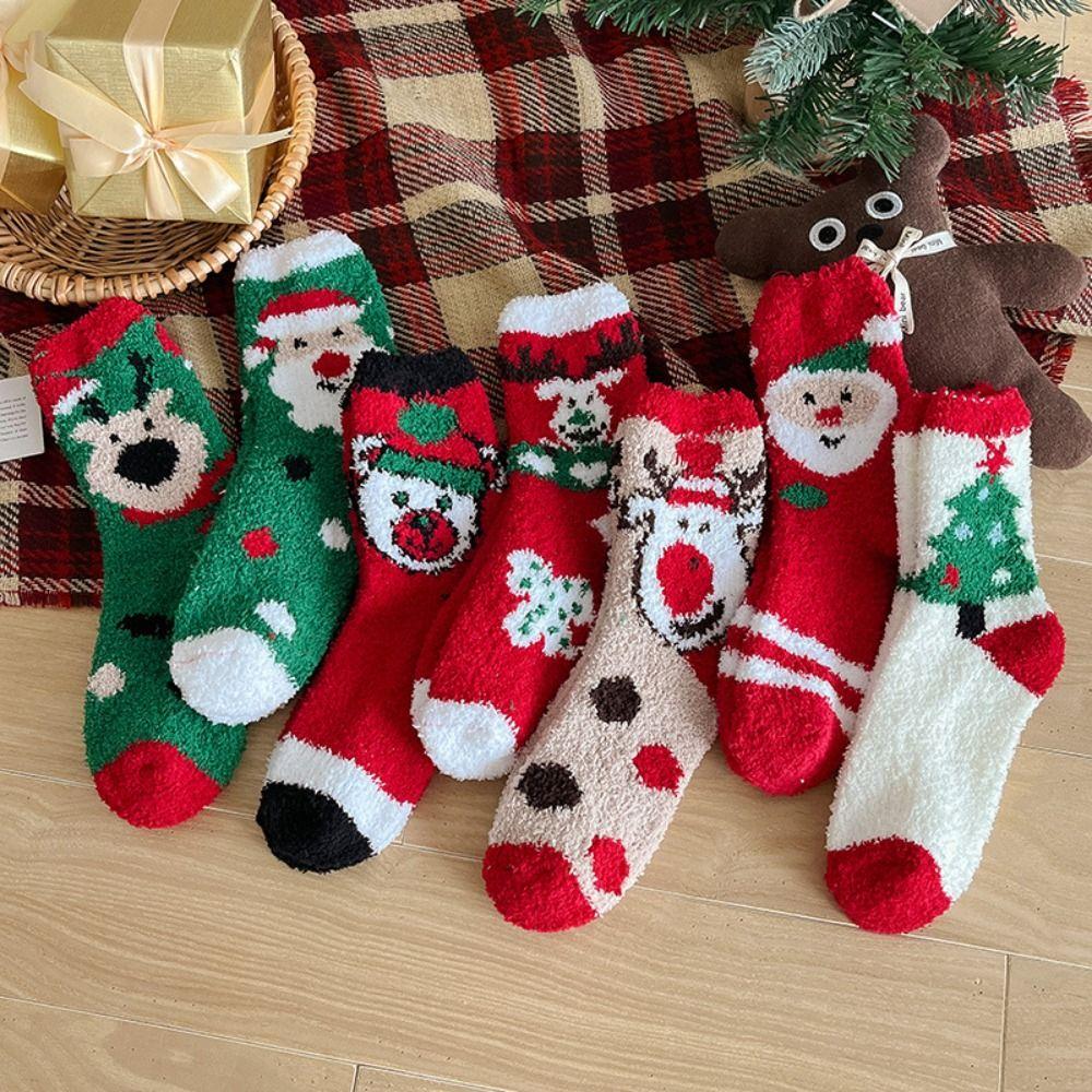 

Elk Coral Velvet Socks Cartoon Floor Sleep Socks Cute Christmas Socks Ladies Style A