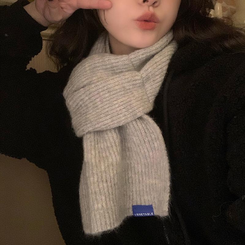 Cross Short Scarf For Women Winter Warm Wool Knitted Scarf Student Korean Style Couple Style All-Match