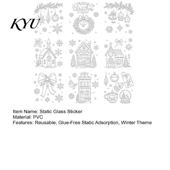 Reusable Gingerbread House Window Clings 9Pcs Christmas Clings, Static Glass Stickers, White Line Hand-Painted Decals for Holiday Home Decorations,