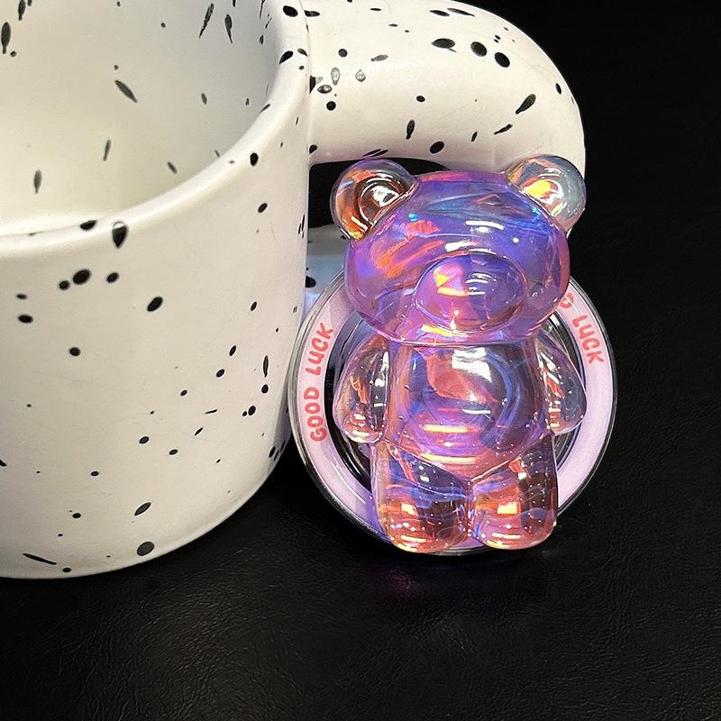Transparent Laser Bear Mobile Phone Airbag Bracket Wind Magnetic Suction Retractable Lazy Desktop Bracket Watching Dramas