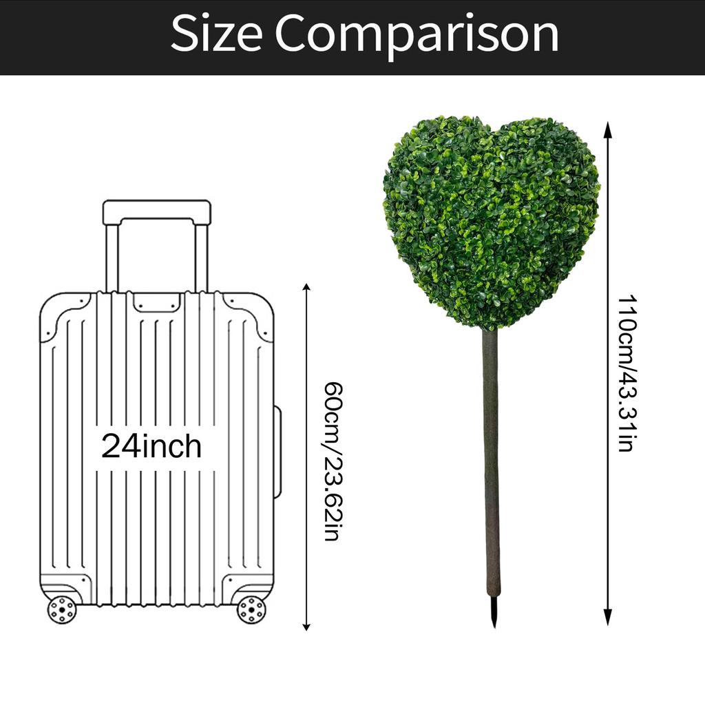 Artificial Heart Shaped Topiary Stake Faux Boxwood Garden Decoration for Outdoor or Indoor Display Use