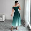 Dámské maxi šaty s odhalenými rameny, ombré a plisováním, elegantní áčkové, gradientní, dlouhé šaty