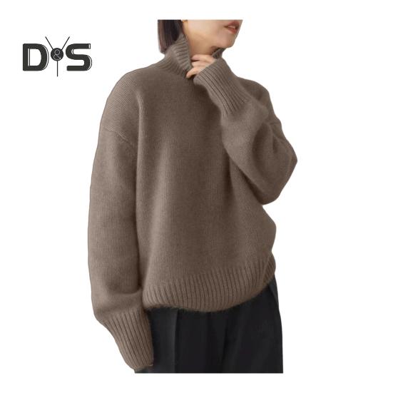 

Женский зимний свитер с высоким воротником и длинным рукавом, мягкий теплый трикотажный топ, однотонный свободный крой, пуловер XL кофейный