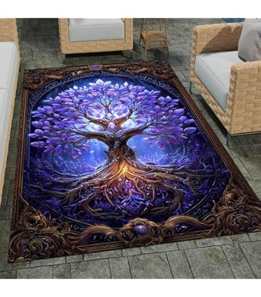 Mystical Tree of Life Print Area Rug Washable Floor Mat for Living Room Bedroom Patio Meditation Room Boho Themed Home Decor